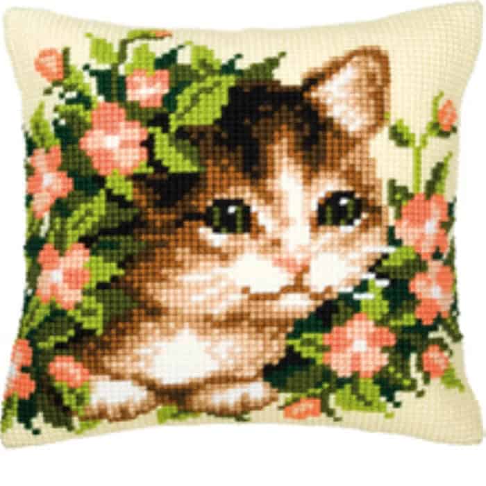 Coussin canevas chaton