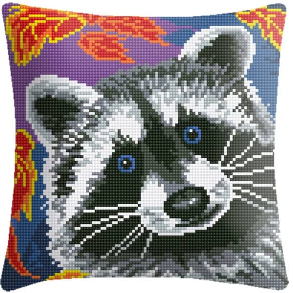 Coussin canevas raton laveur