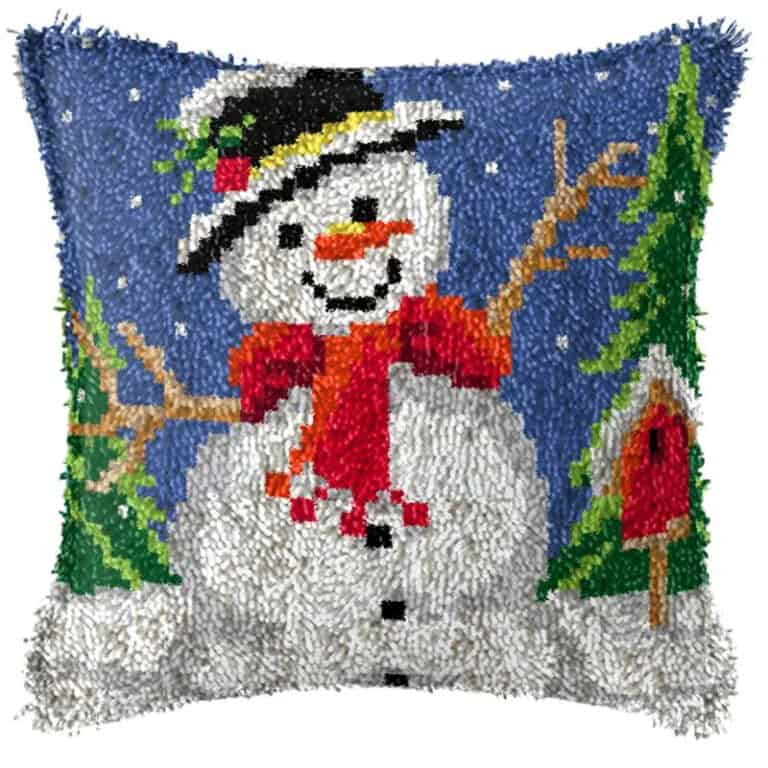 Coussin canevas bonhomme de neige
